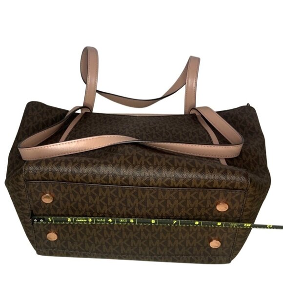 Michael Kors Tote Bag Brown Logo Print Leather Trim Style 30T8TN1T1B Authenticat - Picture 14 of 16